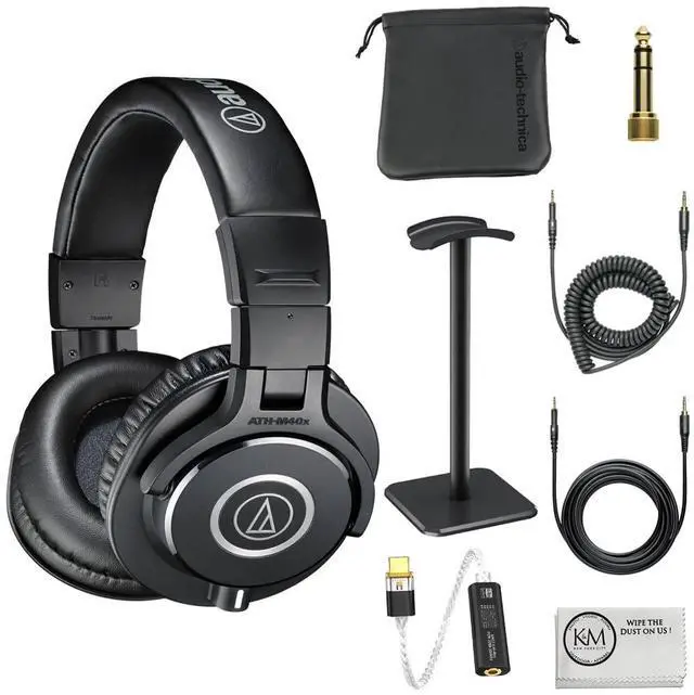Main image of ATH-M40x Professional Monitor Headphones Bundle with Black Ear Headphones Stand + USB-C Headphone Adapter w/DAC + Cleaning Cloth (4 Items)