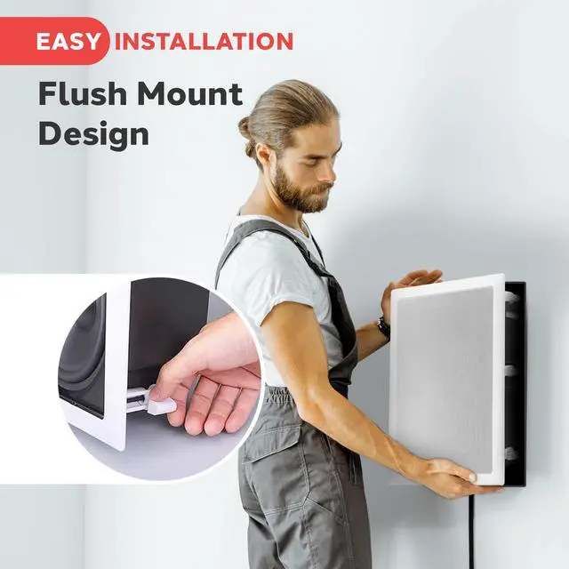 Alt view image 5 of 7 - Ceiling Wall Mount Enclosed Speaker - 400 Watt Stereo In-wall / In-ceiling 8" Enclosed Full Range Deep Bass Speaker System - 50Hz-20kHz Frequency Response, 4-8 Ohm, Flush Mount - PDIW87 White