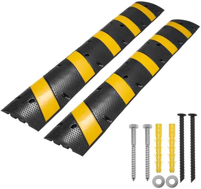 Main image of 6FT Rubber Speed Bump, Heavy Duty Speed Bump Cable Protector Ramp for Driveway, Road Parking, Garage, Parking Lot, Warehouse,72" x 11.8" x 1.77" (2, 6FT No End Cap)