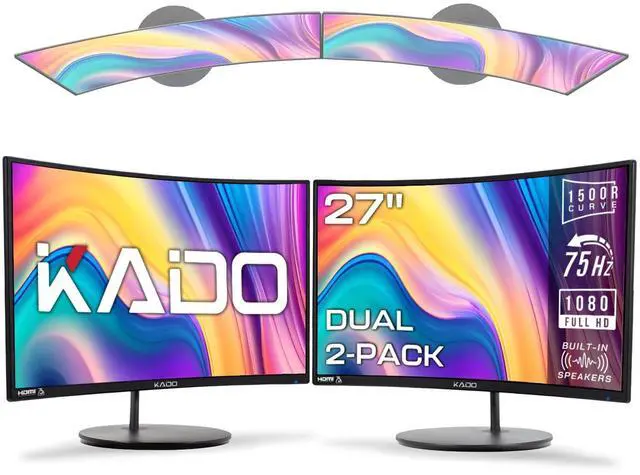 Main image of 2-Pack Dual 27" Curved 1500R 1920x1080 75Hz FHD Computer Monitor | Dual Monitor Setup HDMI Office Gaming Hybrid, VESA Wall Mount Arm Mount Built-in Speakers, Panoramic Display Multi-tasking