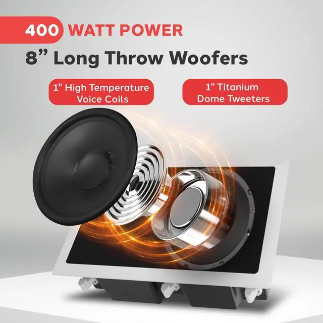 Alt view image 7 of 7 - Ceiling Wall Mount Enclosed Speaker - 400 Watt Stereo In-wall / In-ceiling 8" Enclosed Full Range Deep Bass Speaker System - 50Hz-20kHz Frequency Response, 4-8 Ohm, Flush Mount - PDIW87 White