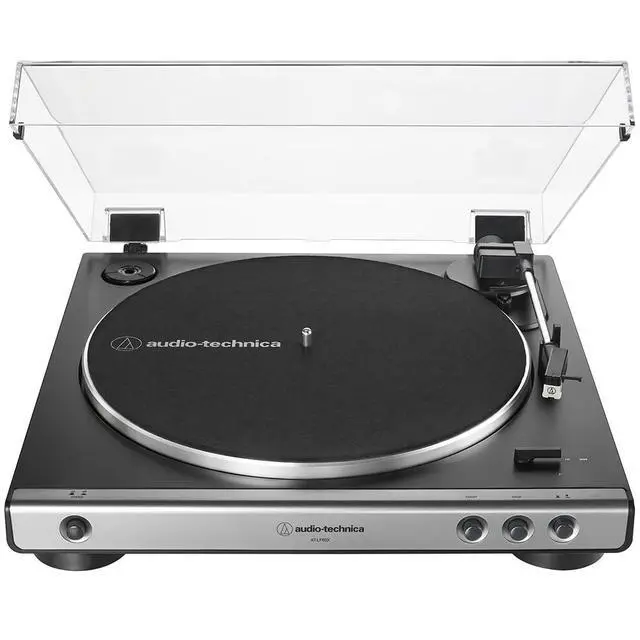 Alt view image 2 of 7 - AT-LP60X-GM Fully Automatic Belt-Drive Turntable 33-1/3 & 45 RPM -Gunmetal/Black Bundle with Deco Gear Master Guide, Vinyl Record Cleaning Kit, 12" Silicone Rubber Platter Mat