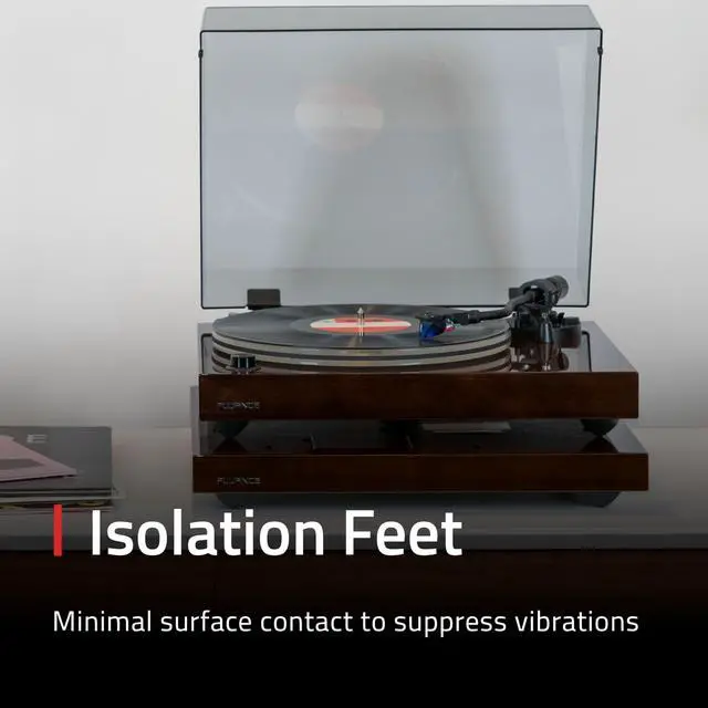 Alt view image 3 of 7 - IB40 Turntable Isolation Base Anti-Vibration Wood Platform for Enhanced Sound Clarity and Superior Damping with Height Adjustable Feet, Bubble Level, Universal Compatibility- Piano Black