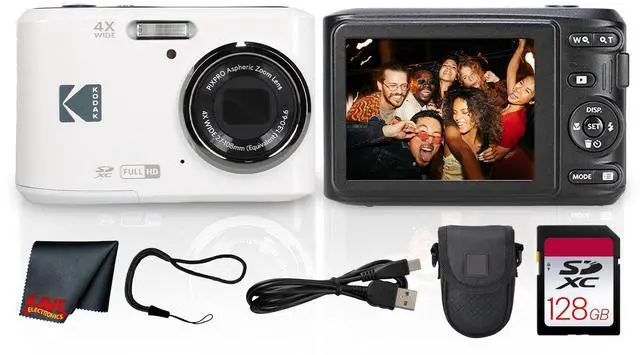 Main image of PIXPRO FZ45 4X Zoom Camera (White) (FZ45WH) + Cleaning Cloth Bundle | For Travel, Family & Everyday Photography | Wide-Angle Lens | Full HD Video | 16MP | 4x Optical Zoom + 128GB Memory Card