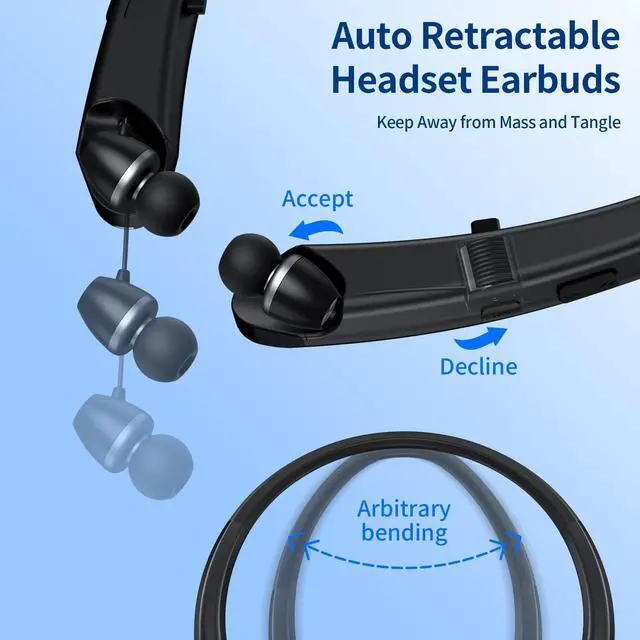 Alt view image 2 of 7 - Bluetooth Headphones Wireless Neckband Bluetooth Earphones Auto Retractable Earbuds with 24H Playtime,Sports Waterproof Earphone,Noise Cancelling with Mic for Running Workout,Gold