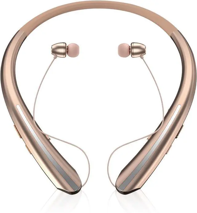 Main image of Bluetooth Headphones Wireless Neckband Bluetooth Earphones Auto Retractable Earbuds with 24H Playtime,Sports Waterproof Earphone,Noise Cancelling with Mic for Running Workout,Gold