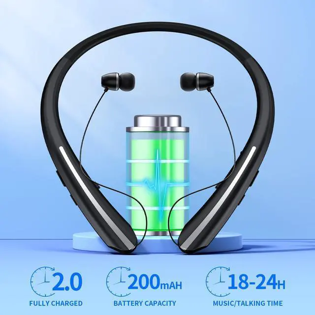 Alt view image 5 of 7 - Bluetooth Headphones Wireless Neckband Bluetooth Earphones Auto Retractable Earbuds with 24H Playtime,Sports Waterproof Earphone,Noise Cancelling with Mic for Running Workout,Gold