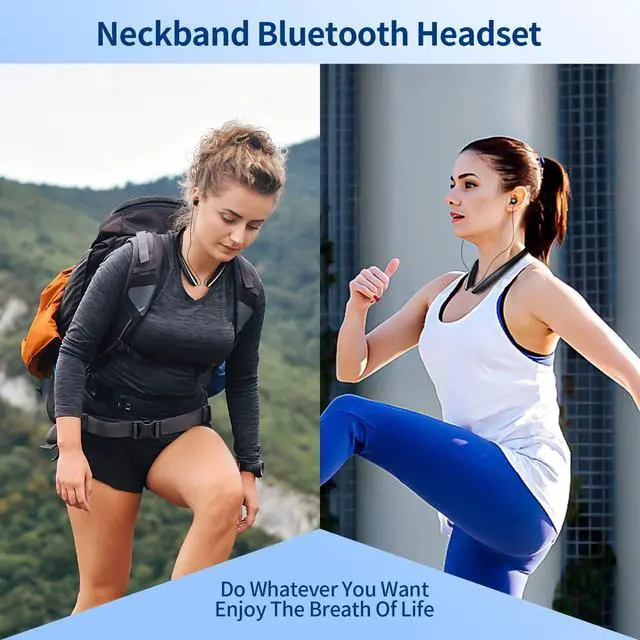 Alt view image 6 of 7 - Bluetooth Headphones Wireless Neckband Bluetooth Earphones Auto Retractable Earbuds with 24H Playtime,Sports Waterproof Earphone,Noise Cancelling with Mic for Running Workout,Gold