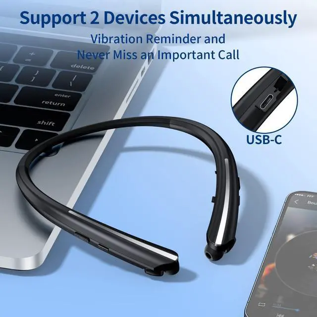Alt view image 4 of 7 - Bluetooth Headphones Wireless Neckband Bluetooth Earphones Auto Retractable Earbuds with 24H Playtime,Sports Waterproof Earphone,Noise Cancelling with Mic for Running Workout,Gold