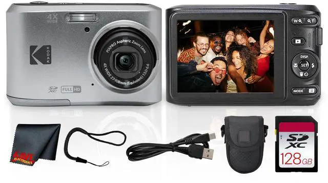 Main image of PIXPRO FZ45 4X Zoom Camera (Silver) (FZ45SR) + Cleaning Cloth Bundle | For Travel, Family & Everyday Photography | Wide-Angle Lens | Full HD Video | 16MP | 4x Optical Zoom + 128GB Memory Card