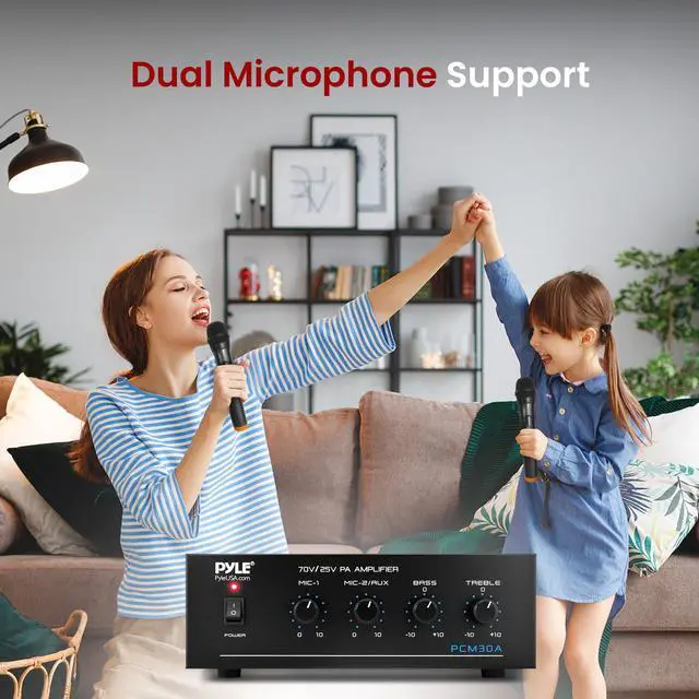 Alt view image 6 of 7 - Compact 60 Watt Power Amplifier - Office, Home, Public Address System w/ RCA, 2 Microphone IN, 25/70 Volt Outputs, LED, Input Selector, Mic Talkover, Telephony, Music On Hold - PCM30A
