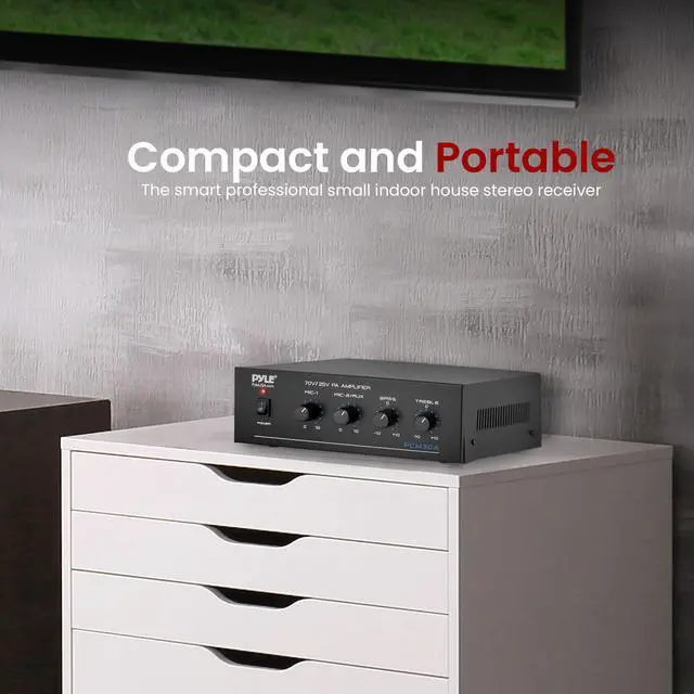 Alt view image 7 of 7 - Compact 60 Watt Power Amplifier - Office, Home, Public Address System w/ RCA, 2 Microphone IN, 25/70 Volt Outputs, LED, Input Selector, Mic Talkover, Telephony, Music On Hold - PCM30A