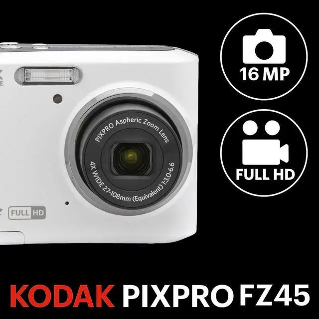 Alt view image 2 of 7 - PIXPRO FZ45-BK 16MP Digital Camera 4X Optical Zoom 27mm Wide Angle 1080P Full HD Video 2.7" LCD Vlogging Camera, Bundle with Camera Case and 32GB SD Card (White)