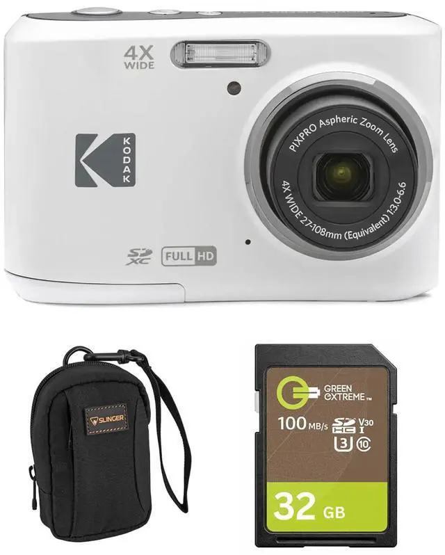 Main image of PIXPRO FZ45-BK 16MP Digital Camera 4X Optical Zoom 27mm Wide Angle 1080P Full HD Video 2.7" LCD Vlogging Camera, Bundle with Camera Case and 32GB SD Card (White)