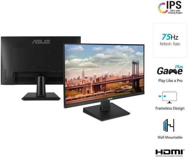 Alt view image 2 of 7 - 24 Inch Desktop Monitor - 75Hz, Full HD (1920x1080), IPS, Frameless, Adaptive-Sync, Eye Care, HDMI, D-Sub DVI-D - VA24EHE