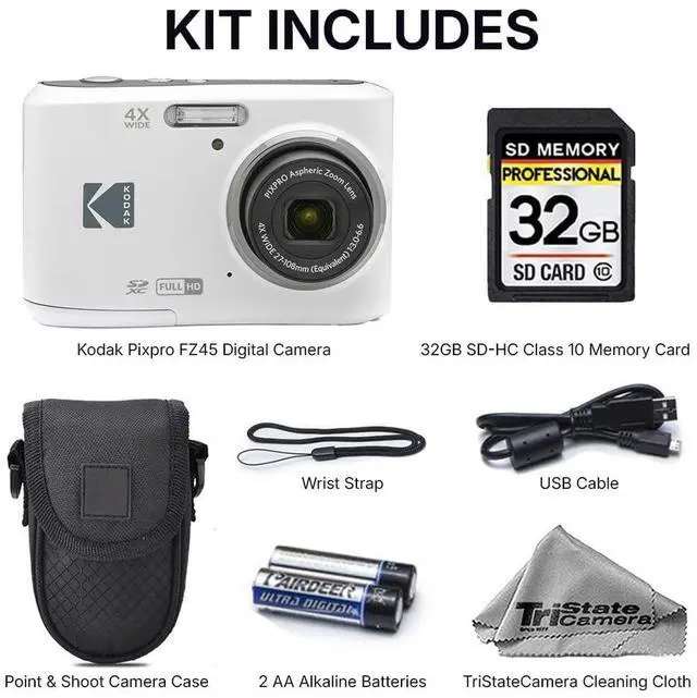 Alt view image 3 of 5 - Kodak PIXPRO FZ45 Digital Camera, 16MP Compact Point & Shoot, 4X Optical Zoom, 27mm Wide Angle Lens, 1080P Full HD Video, White + Camera Case & 32GB SD Card