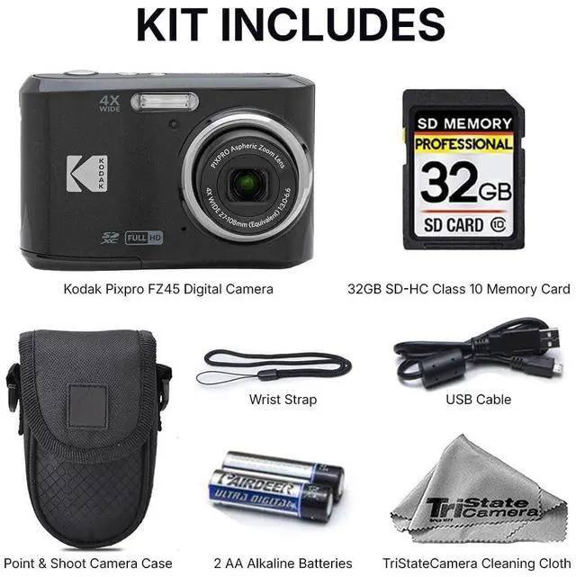 Alt view image 3 of 5 - Kodak PIXPRO FZ45 Digital Camera, 16MP Compact Point & Shoot, 4X Optical Zoom, 27mm Wide Angle Lens, 1080P Full HD Video, Black + Camera Case & 32GB SD Card