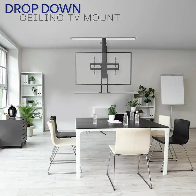 Alt view image 2 of 7 - Black Drop Down Ceiling TV Mount for 43 to 88 in Screens, MOUNT-E-DN88 | Motorized Flip Down TV Mount, Electric Television Bracket with Remote Control, Compact Design for Enclosures, Holds 132 lbs