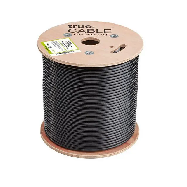 Alt view image 4 of 7 - TRUECABLE RG6 Outdoor Quad Shield Coaxial Cable, 500ft, Black, Direct Burial (CMX), 75 Ohm, 18 AWG Bare Copper Conductor, UV Resistant, 3GHz Sweep Tested