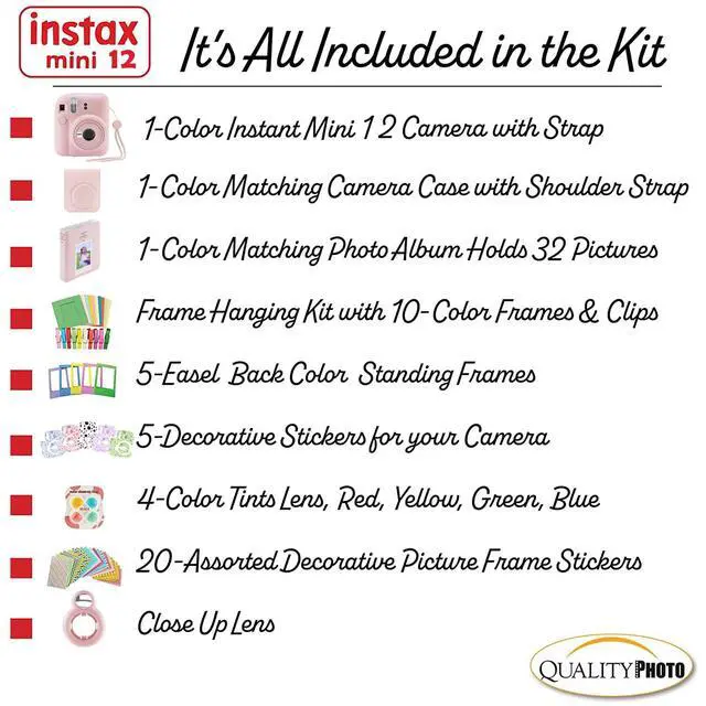 Alt view image 3 of 7 - Instax Mini 12 Instant Camera with Case, Decoration Stickers, Frames, Photo Album and More Accessory kit (Blossom Pink)