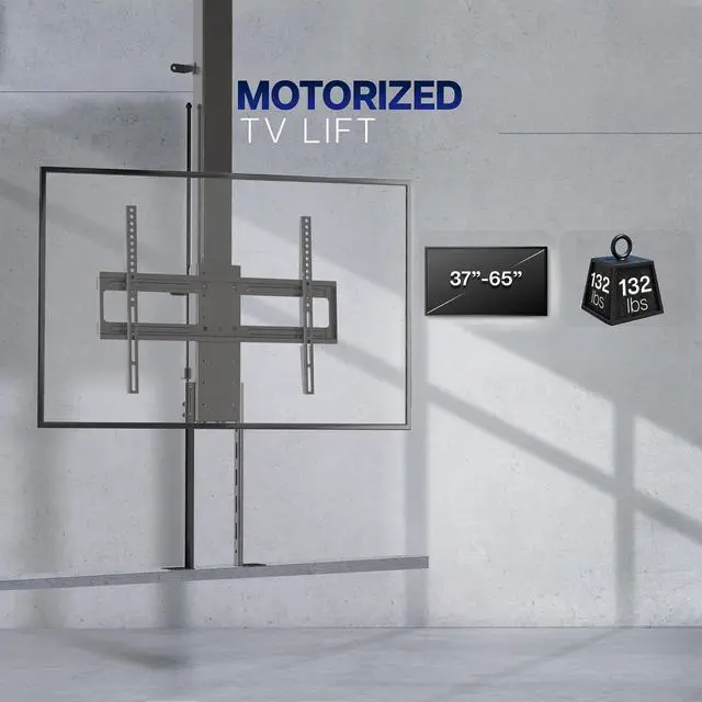 Alt view image 4 of 7 - Motorized Drop Down Ceiling TV Mount for 37 to 65 inch Screens, Vertical Electric Television Bracket with Remote Control, Compact Design for Enclosures, Holds 132 lbs, Black, MOUNT-E-DN65