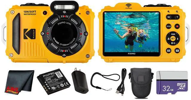 Main image of PIXPRO WPZ2 Digital Camera (Yellow) | 16MP Sensor, 4X Optical Zoom, Waterproof Shockproof Design & Full HD Video | Great for Outdoor & Travel Photos (WPZ2YL) + 32GB Card + Case + Cleaning Cloth