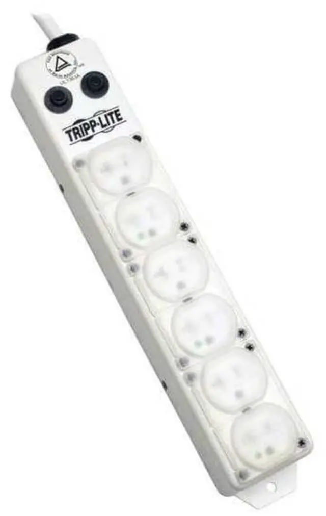 Main image of Outlet Strip, Hospital Grade, 6 5-15R-HG, 5-15P-HG, 7 ft., White PS-607-HG-OEM - 1 Each