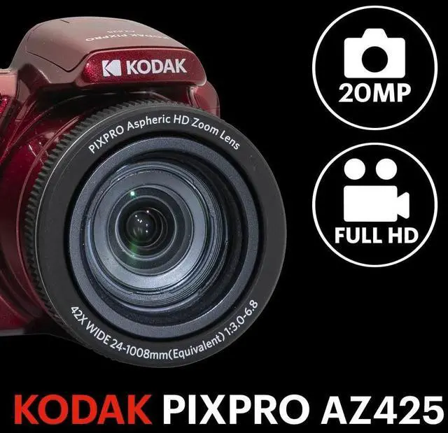 Alt view image 2 of 7 - PIXPRO AZ425 20MP Digital Camera, 42x Optical Zoom, OIS, Red | 1080p Full HD Video, 24mm Wide Angle Lens, 3 Inch LCD, Bridge Camera, Li-Ion Battery, Wildlife and Sports
