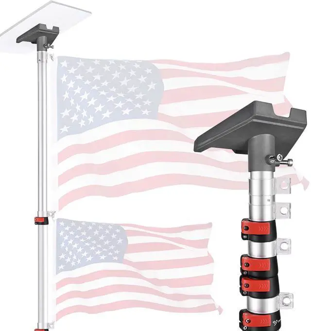 Main image of EZ GO Starlink Gen3 Ground Pole Mount Kit with Pipe Adapter 14FT | Telescopic Starlink Aluminum Flagpole for Backyard Tailgate Outdoor RV Camping Sliver