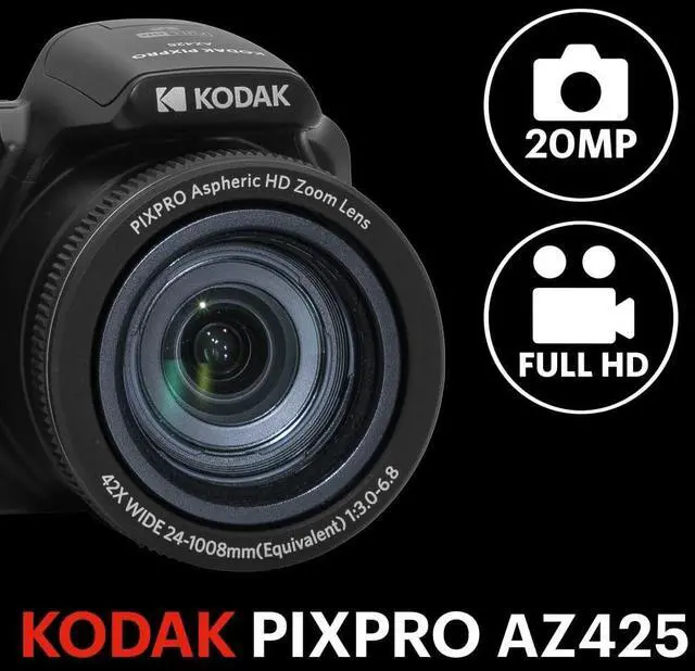Alt view image 2 of 7 - PIXPRO AZ425 20MP Digital Camera, 42x Optical Zoom, OIS, Black | 1080p Full HD Video, 24mm Wide Angle Lens, 3 Inch LCD, Bridge Camera, Li-Ion Battery, Wildlife and Sports
