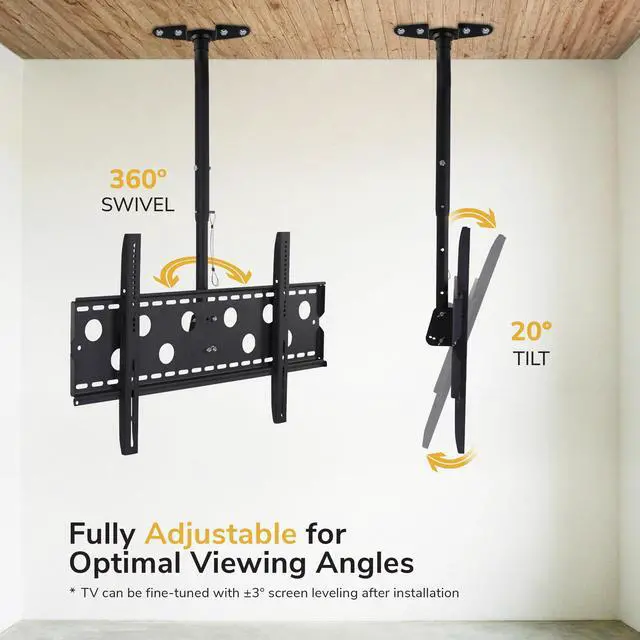Alt view image 5 of 7 - Ceiling TV Mount for 4298 Inch TVs Full Motion Swivel, Tilt & Height Adjustable Bracket, 220 lb Heavy-Duty Capacity, VESA 800x450, Sloped Ceilings & Corners Home & Commercial Use