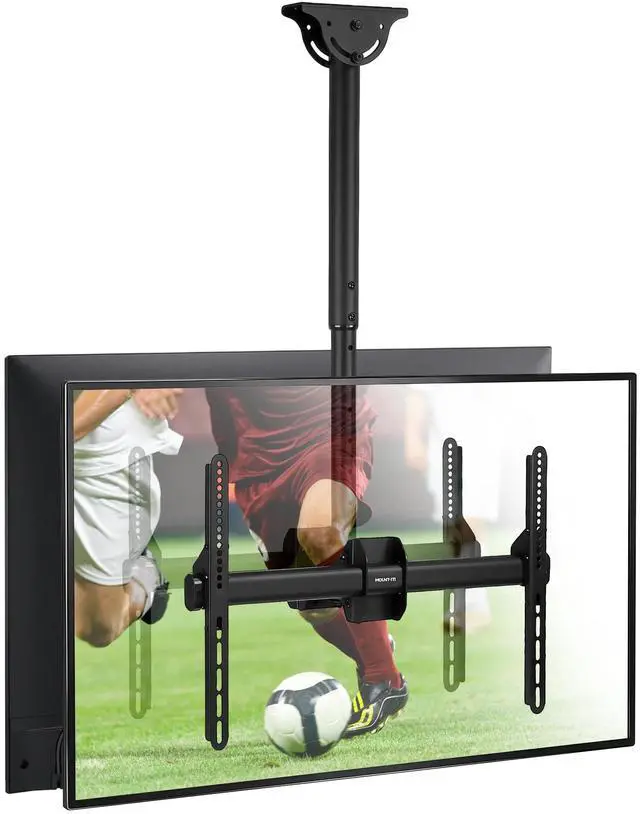 Main image of Dual TV Ceiling Mount Bracket for 3277" Flat Screen TVs Back-to-Back Hanging Bracket for 2 TVs, Telescoping Pole, 360° Swivel & Tilt, Vaulted, Sloped & Angled Ceiling Compatible