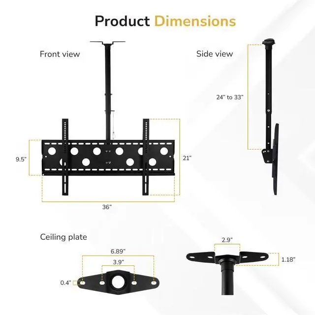 Alt view image 7 of 7 - Ceiling TV Mount for 4298 Inch TVs Full Motion Swivel, Tilt & Height Adjustable Bracket, 220 lb Heavy-Duty Capacity, VESA 800x450, Sloped Ceilings & Corners Home & Commercial Use