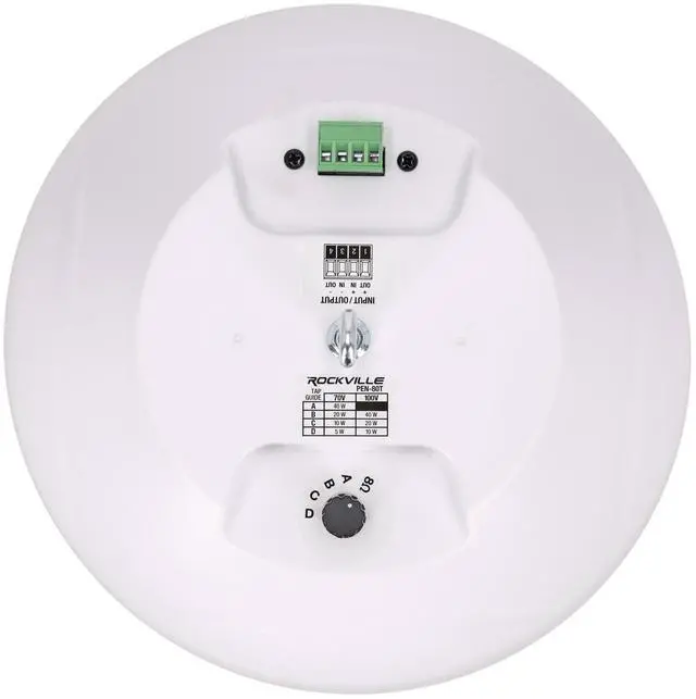Alt view image 6 of 7 - PEN-80T White 8" 70V Hanging Pendant Speaker for Restaurants | 70V/100V Transformer Taps: 40W, 20W, 10W, 5W or 8 Ohm 60W RMS, Euroblock Terminals, Deep Bass