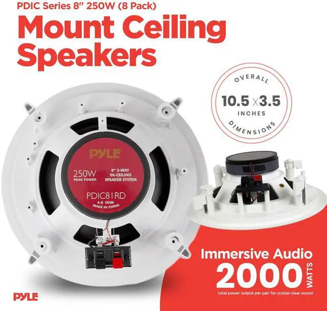 Alt view image 3 of 7 - PDIC Series 8 Inch 250 Watts 4.8 Ohms Round Flush Mount Wall and Ceiling Home Speakers with Directable 0.5 Inch Polymer Dome Tweeter, Pack of 8