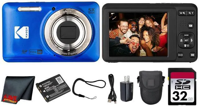 Main image of PIXPRO FZ55 Digital Camera (Blue) | 16MP Sensor, 5X Optical Zoom, 28mm Wide-Angle Lens & Full HD Video | Great for Travel & Beginner Photography (FZ55BL) + 32GB Card + Case + Cleaning Cloth