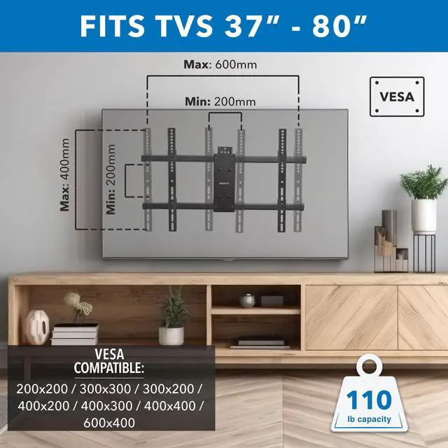 Alt view image 4 of 7 - UL Certified Heavy Duty Full Motion TV Wall Mount for Most 37-80 Inch Flat Screen TVs, Wall Mount Bracket Max VESA 600x400, Holds up to 110lb, Full Motion TV Mount 55 inch, 65 inch, 80 inch