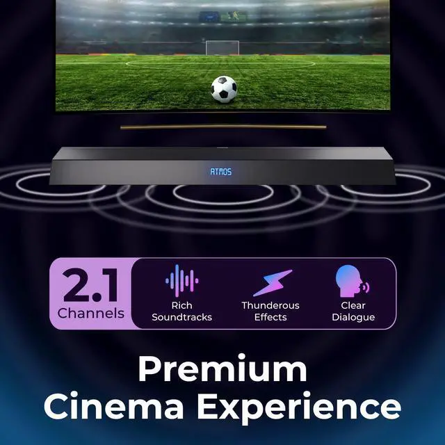 Alt view image 3 of 6 - Soundbar with Wireless Subwoofer, Dolby Atmos Sound bar for tv 2.1-Channel Bluetooth Surround Sound System for tv Home Theater Audio Speakers, DTS Play-Fi, Amazon Echo, Airplay 2,Compatible