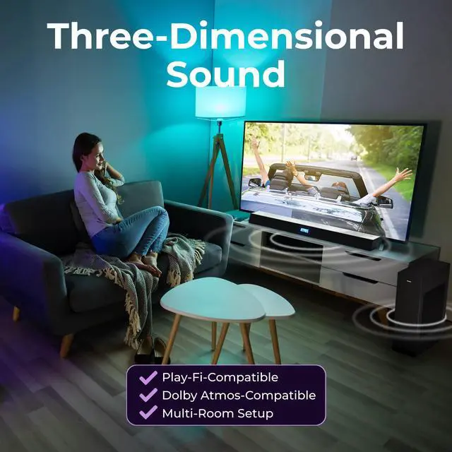 Alt view image 5 of 6 - Soundbar with Wireless Subwoofer, Dolby Atmos Sound bar for tv 2.1-Channel Bluetooth Surround Sound System for tv Home Theater Audio Speakers, DTS Play-Fi, Amazon Echo, Airplay 2,Compatible