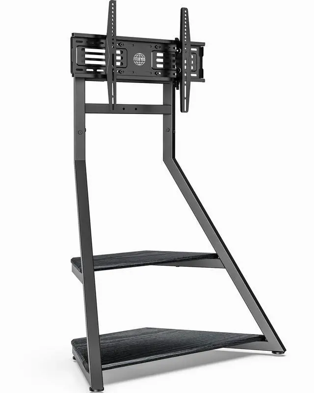 Alt view image 7 of 7 - Corner TV Stand with Wheels for 43 55 65 70 75 Inch TV, Black TV Cart Floor Stand, Modern TV Stand with Wooden Storage Shelves, Eiffel Series