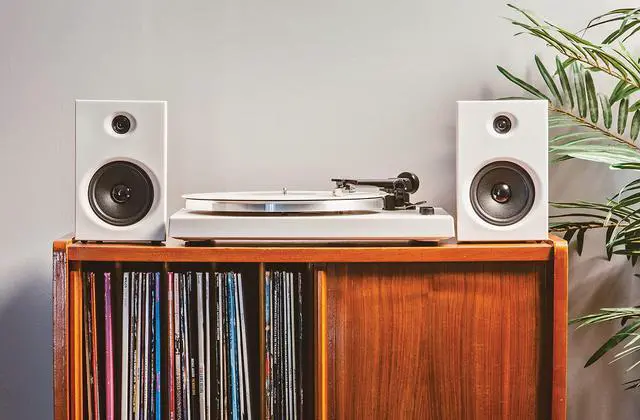 Alt view image 2 of 6 - T150B-WH Bluetooth Turntable System, White | 2-Speed Turntable, Variable Weighted Tone Arm, Stereo Speakers