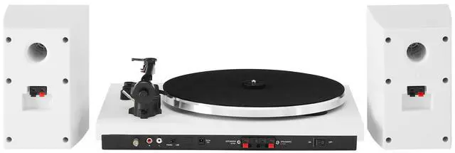 Alt view image 5 of 6 - T150B-WH Bluetooth Turntable System, White | 2-Speed Turntable, Variable Weighted Tone Arm, Stereo Speakers