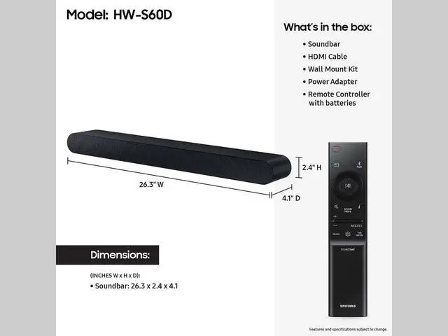 Alt view image 2 of 7 - Soundbar, B-Series (HW-B400F), 2.0ch with Built-in Woofer, Voice Enhance & Night Mode, Surround Sound Expansion, Adaptive Sound, Movie & Gaming