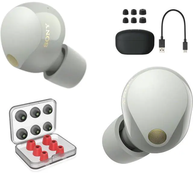 Main image of WF1000XM5/S Industry Leading Noise Canceling Truly Wireless Earbuds Silver Bundle with Deco Essentials 6 Pairs of in-Ear Earbud Tips (3 Memory Foam, 3 Silicone) (S/M/L Sizes)