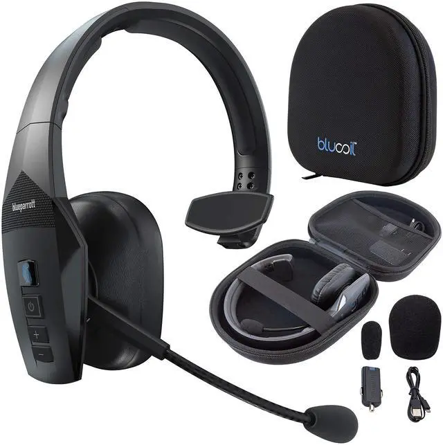 Main image of BlueParrott B550-XT Voice Controlled Bluetooth Headset with Noise Cancelling Microphone and 300-FT Wireless Range for iOS and Android Bundle Headphones Carrying Case
