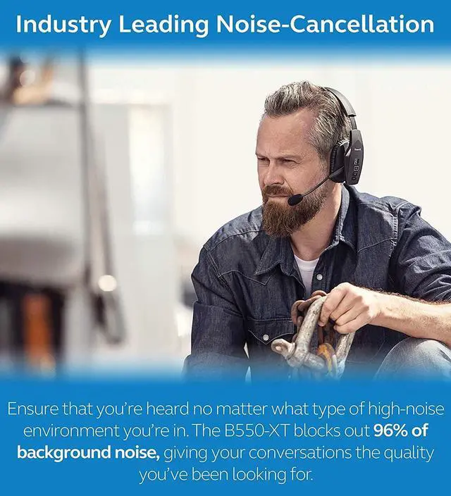 Alt view image 2 of 6 - BlueParrott B550-XT Voice Controlled Bluetooth Headset with Noise Cancelling Microphone and 300-FT Wireless Range for iOS and Android Bundle Headphones Carrying Case