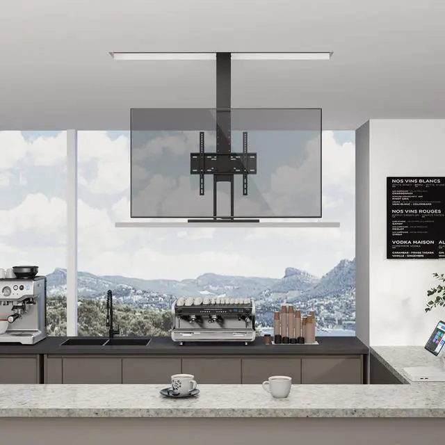 Alt view image 6 of 7 - Black Drop Down Ceiling TV Mount for 32 to 55 in Screens, MOUNT-E-DN55 | Motorized Flip Down TV Mount, Electric Television Bracket with Remote Control, Compact Design for Enclosures, Holds 99 lbs