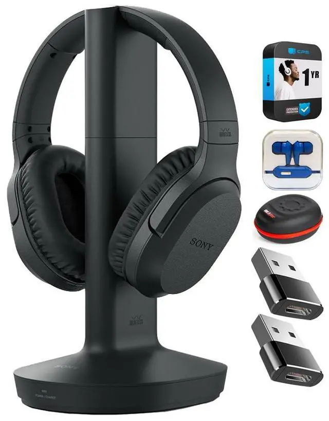 Main image of WHRF400 Wireless Home Theater Headphones Black Bundle with Mizco Travelocity in-Ear Headphone (Colors May Vary), Headphone Case, 2X Converter Adapter and 1 YR CPS Enhanced Protection Pack
