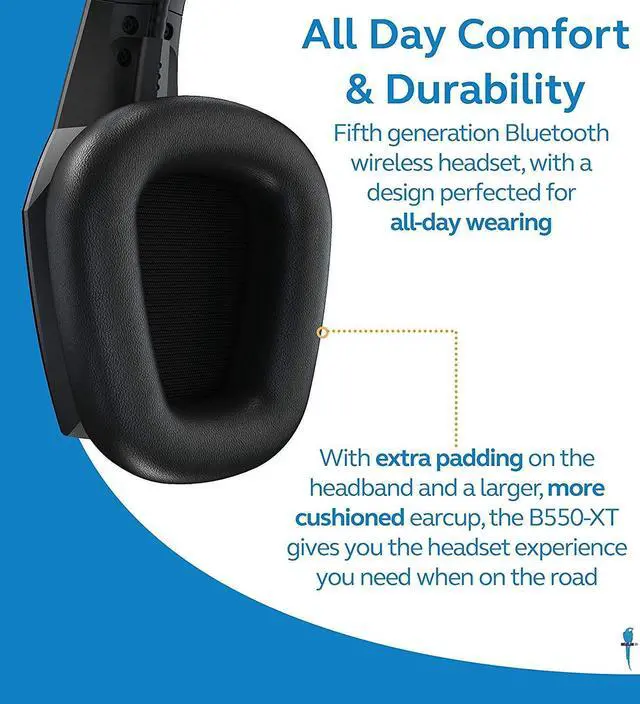 Alt view image 6 of 6 - BlueParrott B550-XT Voice Controlled Bluetooth Headset with Noise Cancelling Microphone and 300-FT Wireless Range for iOS and Android Bundle Headphones Carrying Case