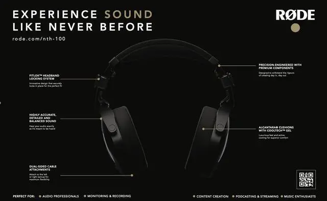 Alt view image 4 of 7 - Rode NTH-100 Professional Over-Ear Headphones with Gator G-Headphone-CASE Molded Case for Folding & Non-Folding Headphones, Lightning to 3.5 mm Headphone Jack Adapter and Polishing Cloth